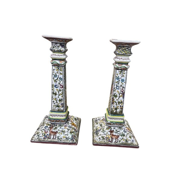 Portugal Handpainted Other - Portugal Pair folk art nature 13" tall column square candle holders SKU 9600